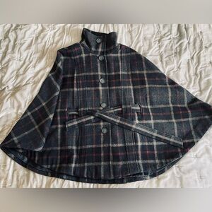 Banana Republic Plaid Wool Stand Collar Cape, Size S